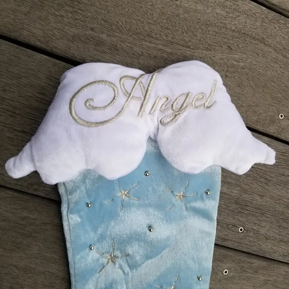 Angel Wings Christmas Stocking Dan Dee Faux Fur Trim Pale Blue Silver 17